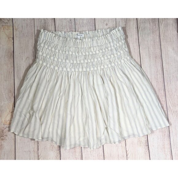 Madewell Women's Smocked Mini Skirt Striped Beige Cream NA223 Flowy Size Medium - Picture 1 of 7